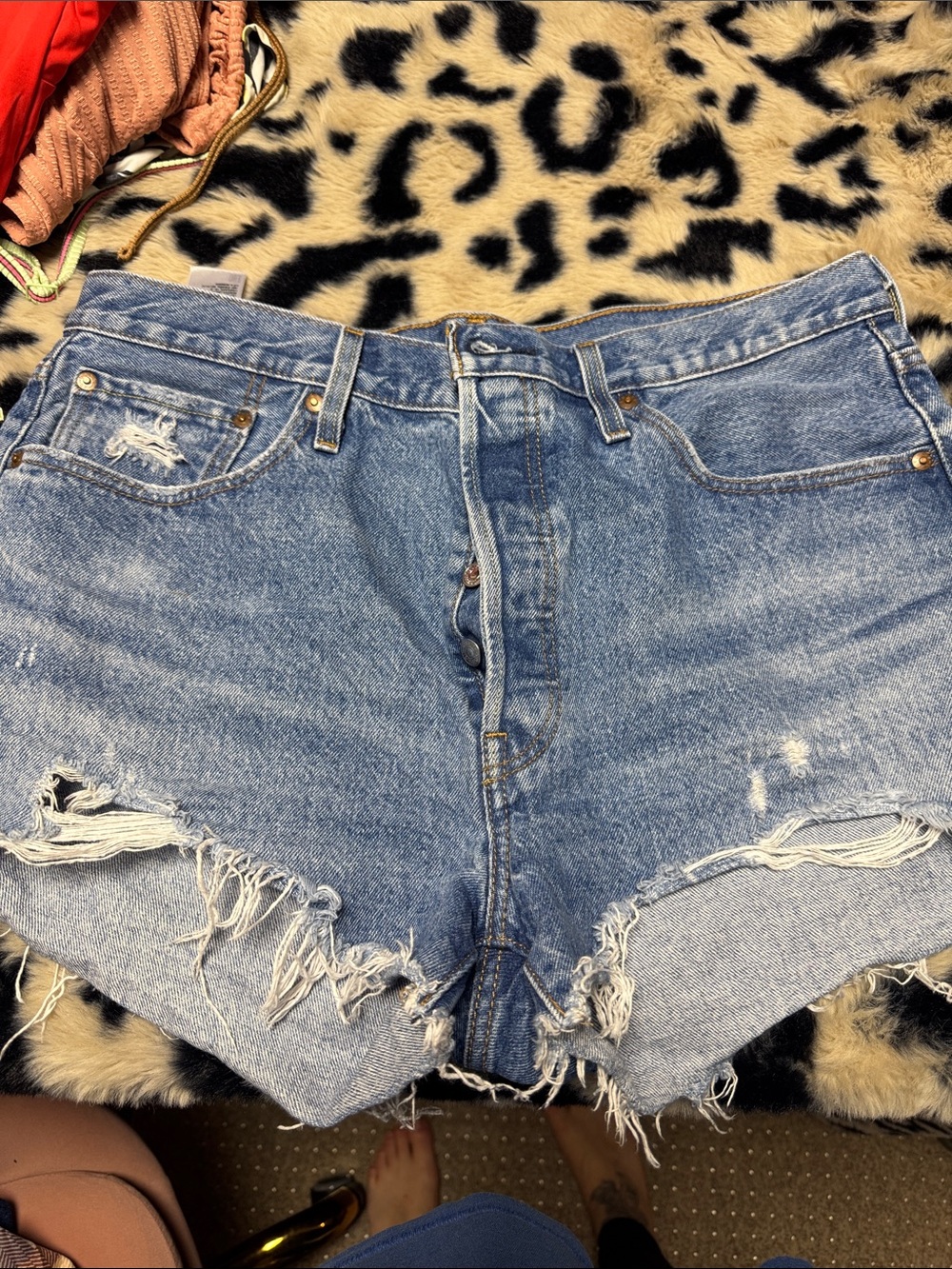 Levi's Light Blue Distressed High-Waist Jean Shorts -501